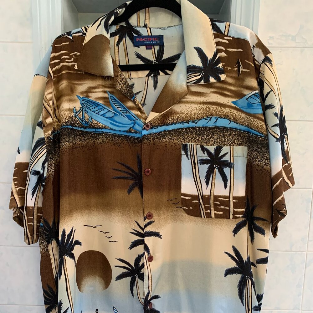 MENS PACIFIC SURF BIG and TALL XXL TROPICAL SHIRT ~ PALM TREES PRINT